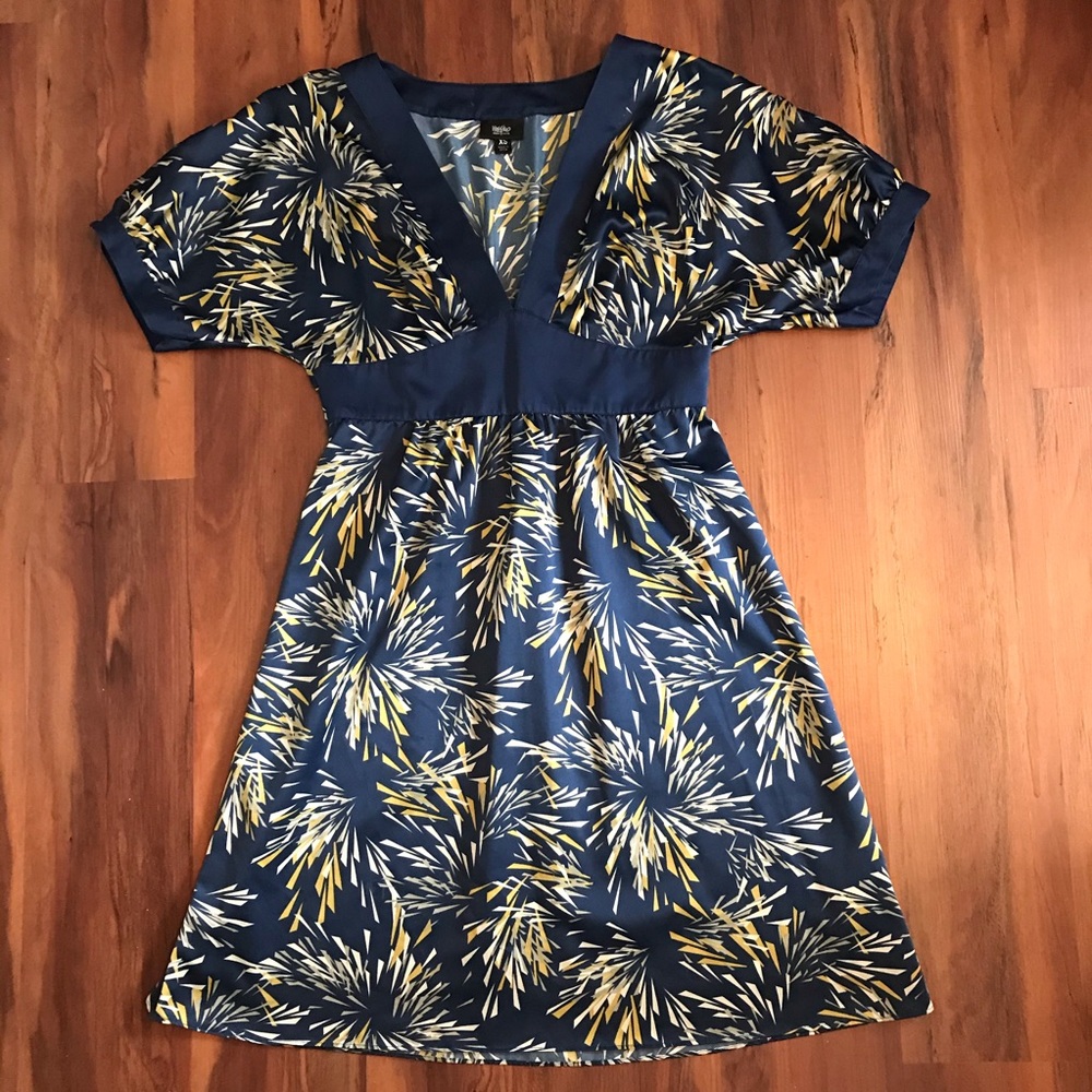 Silky Navy Blue Patterned Dress